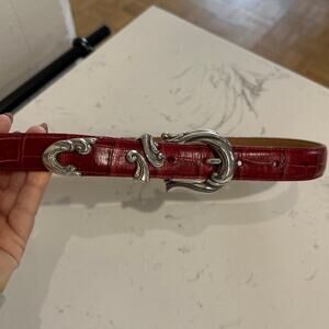 Vintage Coldwater Creek Red Leather Belt Croc Print Silver Buckle,Size M,EUC